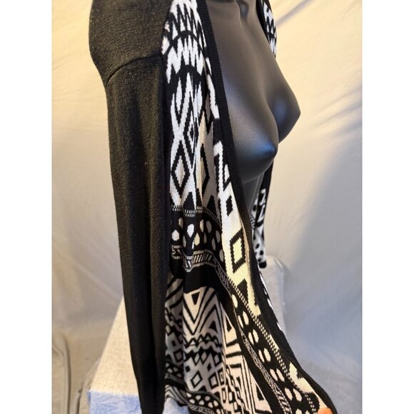 Drapey Womens Black White Pattern Cardigan Sweater Open Front Large 12/14 FG - Picture 2 of 3